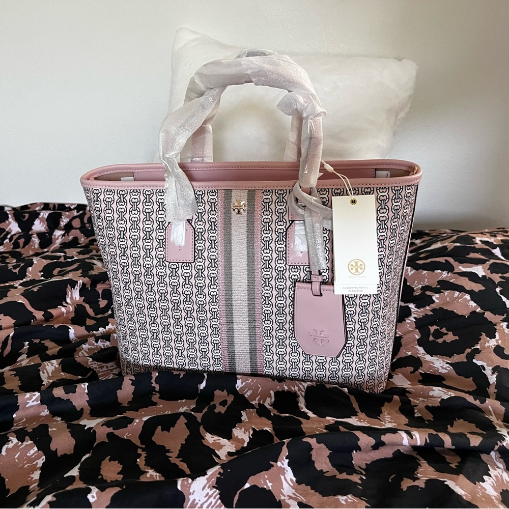Tory Burch Gemini link canvas, small tote in coastal pink Gemini link